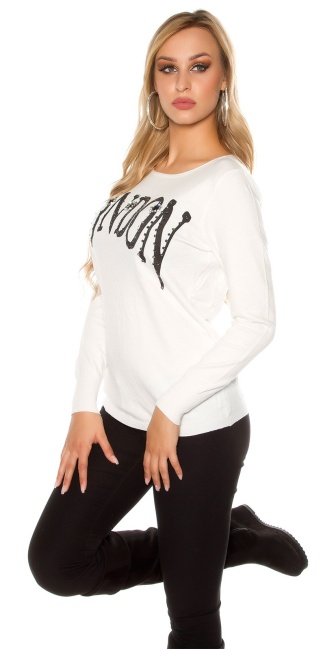 Trendy pulli LONDON with lace White